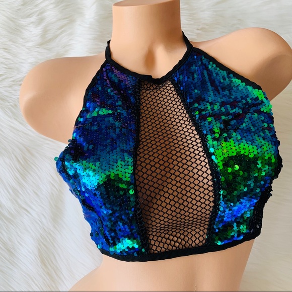 Sequin Mesh Crop Top 💚💙💚 - Picture 2 of 6